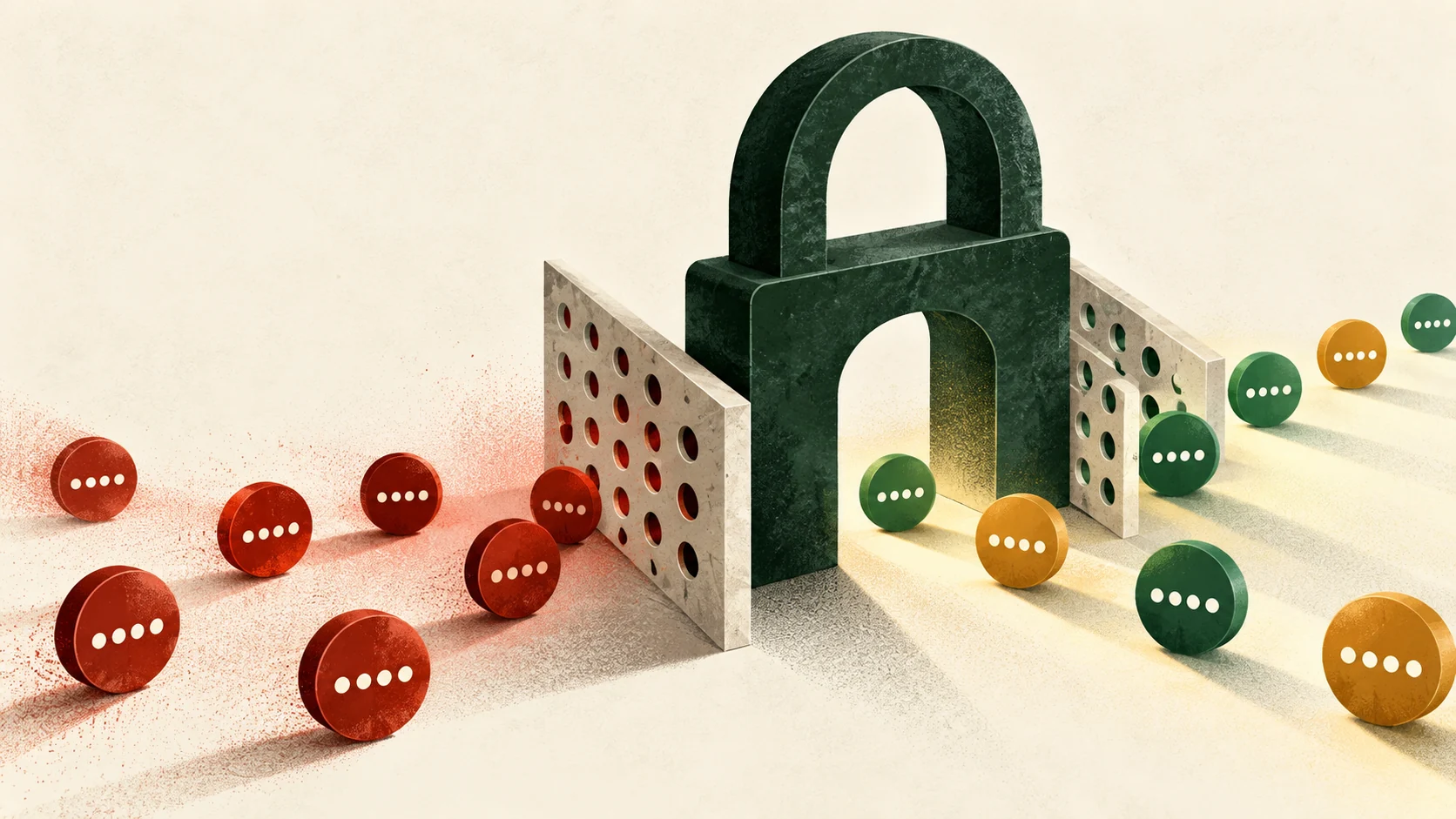 Abstract illustration of a password being checked against a breach warning